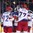 COLOGNE, GERMANY - MAY 7: Russia's Aretmi Panarin #72 celebrates with Anton Belov #77, Sergei Mozyakin #10, Vadim Shipachyov #87 and Yevgeni Dadonov #63 after scoring a second period goal against Italy's Frederic Cloutier #29 during preliminary round action at the 2017 IIHF Ice Hockey World Championship. (Photo by Andre Ringuette/HHOF-IIHF Images)

